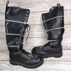 Demonia Black Triple Zipper Revolver Combat Boots Goth Emo Size Men 8